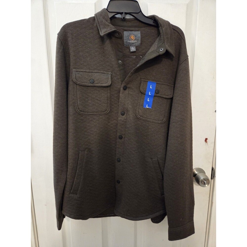 NWT Cloudveil Quilted Shacket Mens L Large BROWN Jacquard Knit Shirt Jacket Snap
